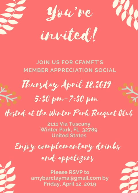 Details on CFAMFT 2019 Member Appreciation Social